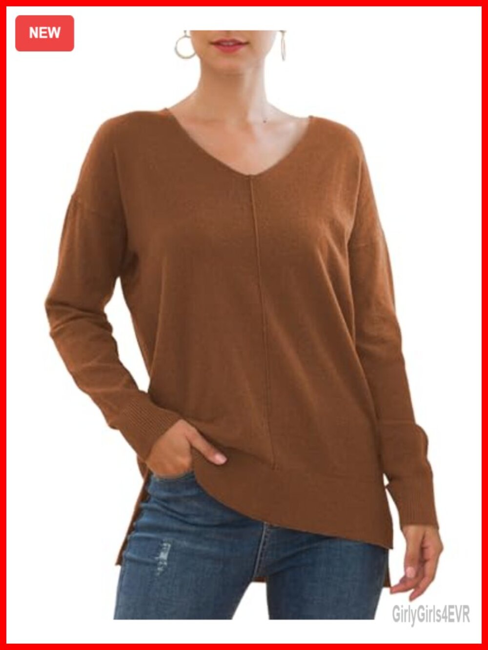 Women's V-Neck Batwing Sweater Soft Lightweight Knit Pullover Top